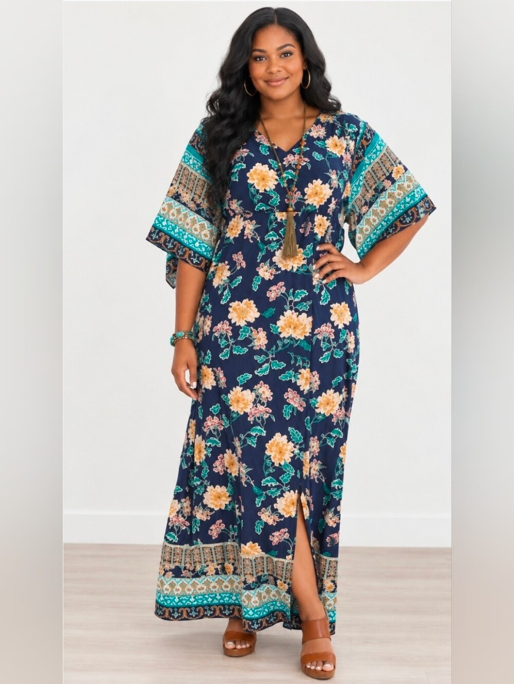 Chico's Imperial Kimono Floral Dress, Soze 0.5 (6) PETITE
